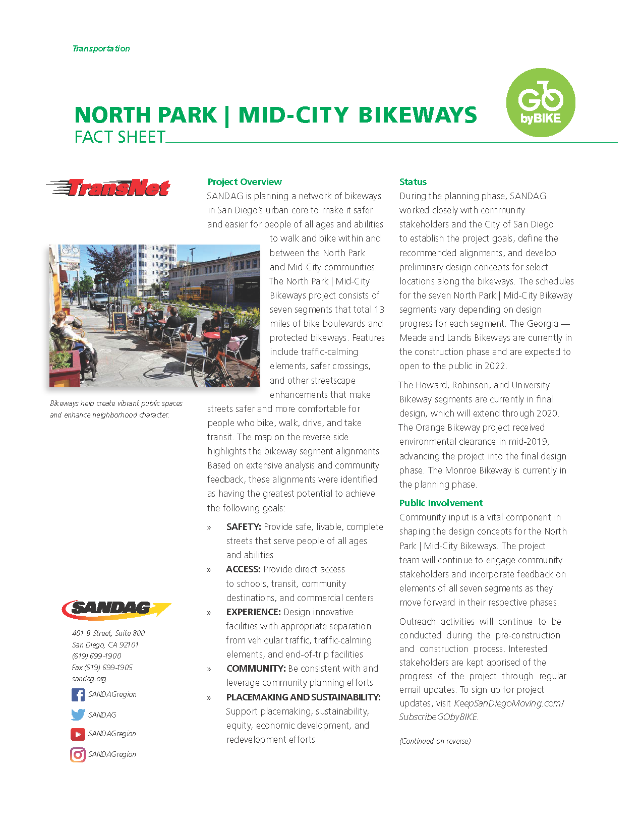 View the North Park Mid-City Bikeways project fact sheet in English