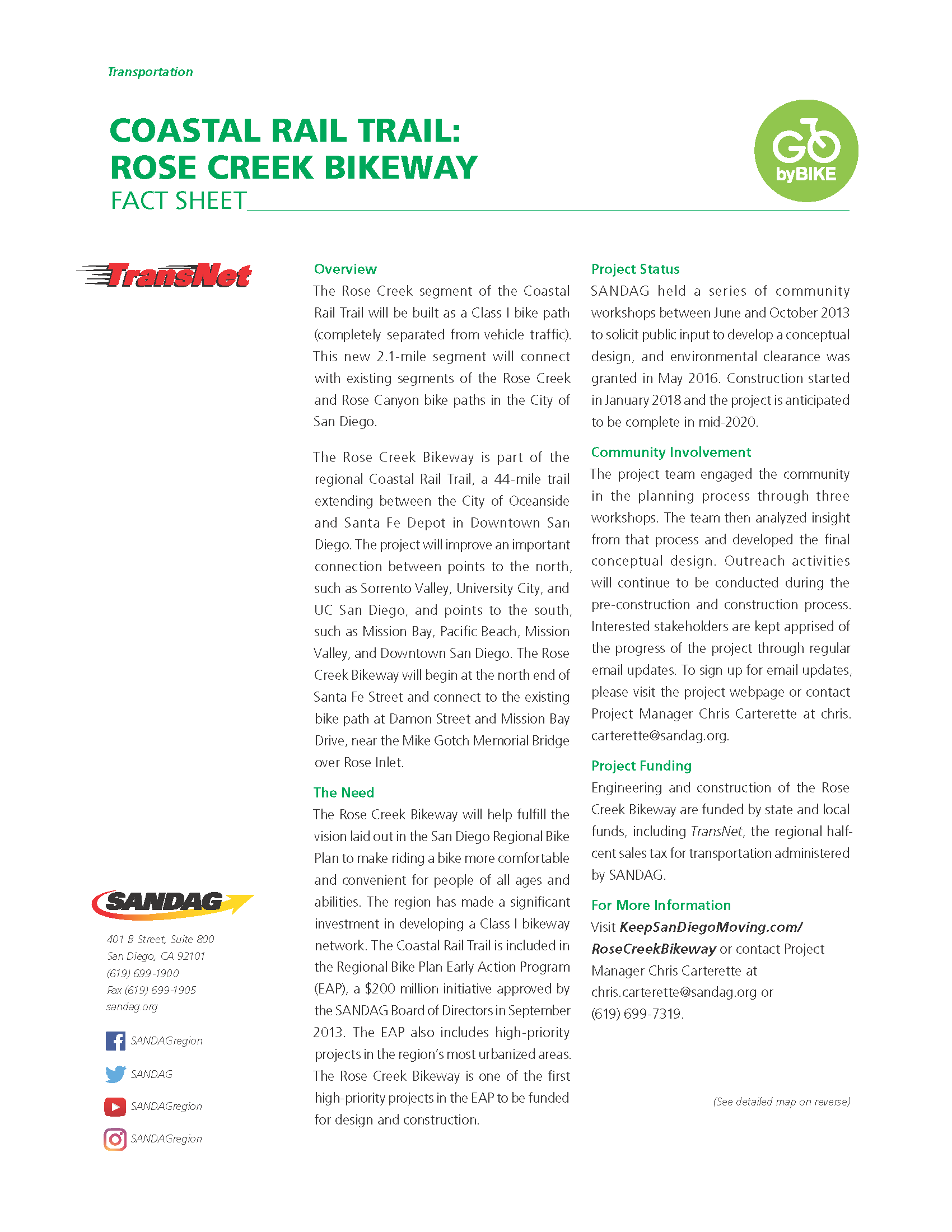 View the Rose Creek Bikeway project fact sheet in English.
