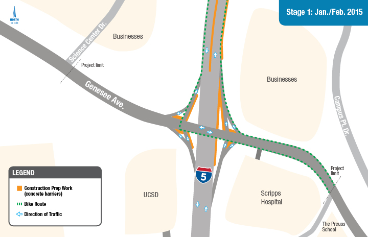 I-5/Genesee Stage 1 Construction Map
